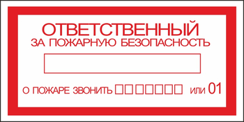B43 ответственный за пожарную безопасность (пластик, 200х100 мм) - Знаки безопасности - Вспомогательные таблички - Магазин охраны труда и техники безопасности stroiplakat.ru